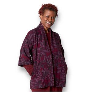 Bryn Walker Womens Margo Coat XS Plum Floral Paisley Organic Cotton Bamboo Blend